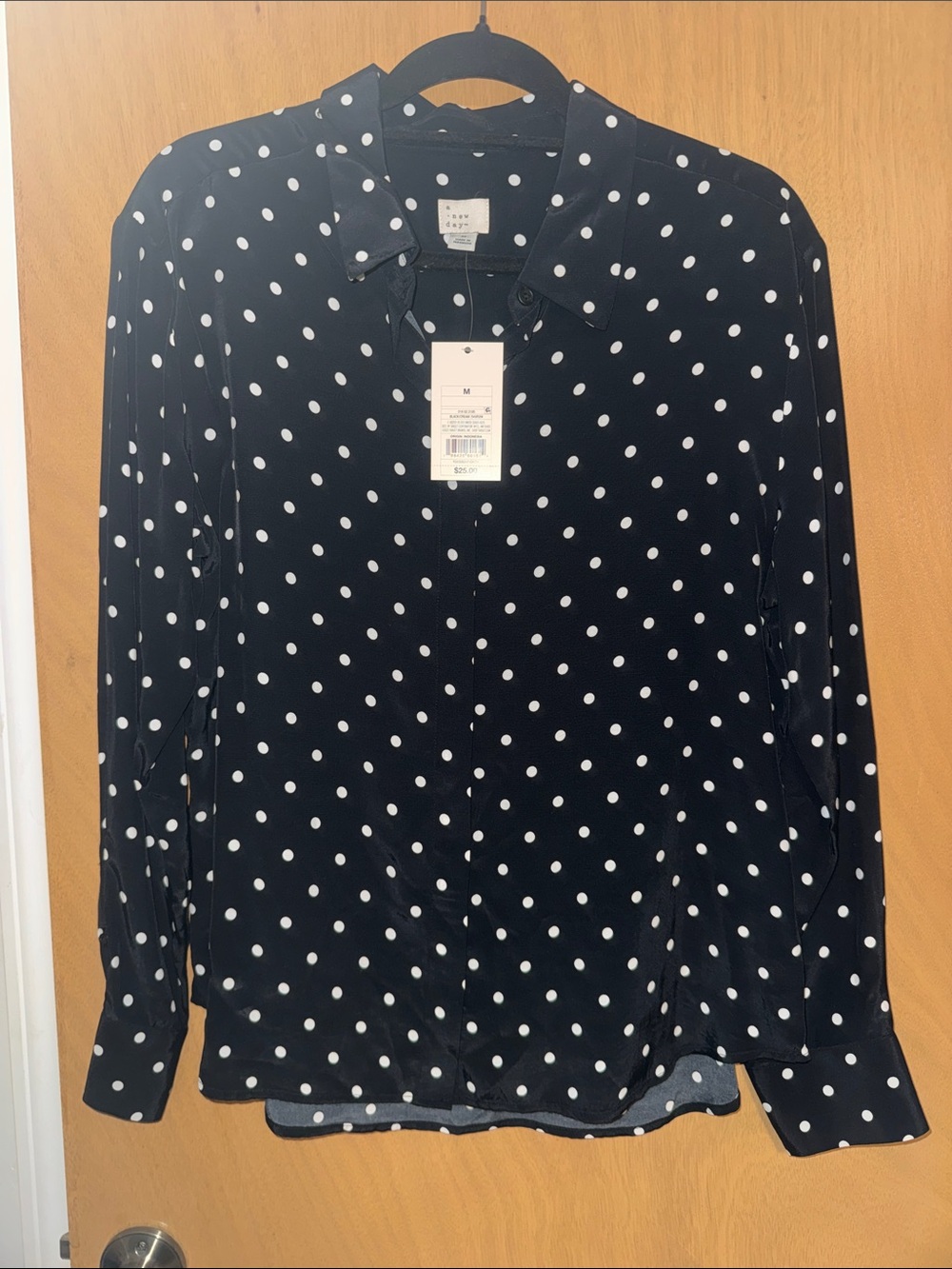 a new day Black and White Polka Dot Long-Sleeve Blouse